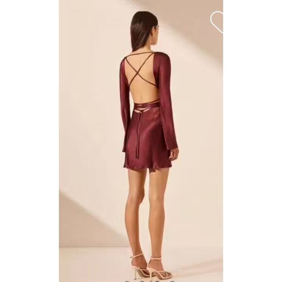 Shona Joy Elia Open Back Tie Mini Dress Burgundy US Size 10 NWT - Picture 3 of 12